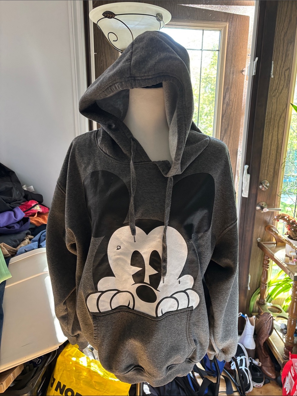 Disney Gray Mickey Mouse Pullover Hoodie ( Flaw on Mickeys face)
